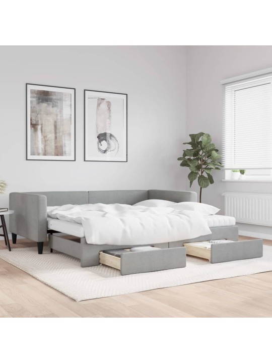 Válenda s přistýlkou a zásuvkami světle šedá 100x200 cm textil