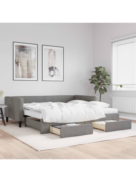Válenda s přistýlkou a zásuvkami tmavě šedá 100 x 200 cm textil
