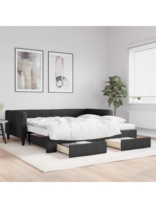 Válenda s přistýlkou a zásuvkami černá 100 x 200 cm textil