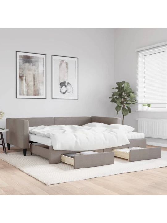 Válenda s přistýlkou a zásuvkami taupe 100 x 200 cm textil