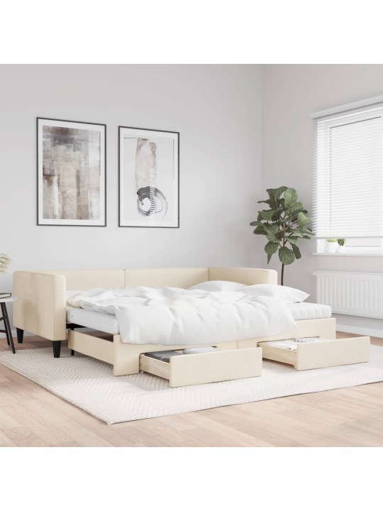 Válenda s přistýlkou a zásuvkami krémová 100 x 200 cm textil