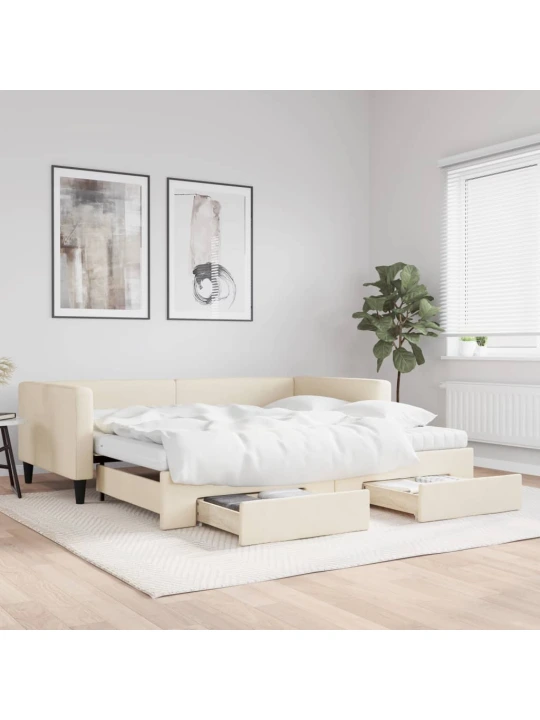 Válenda s přistýlkou a zásuvkami krémová 100 x 200 cm textil