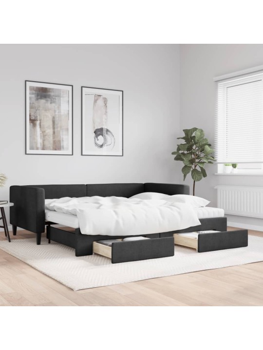 Válenda s přistýlkou a zásuvkami černá 90 x 190 cm textil