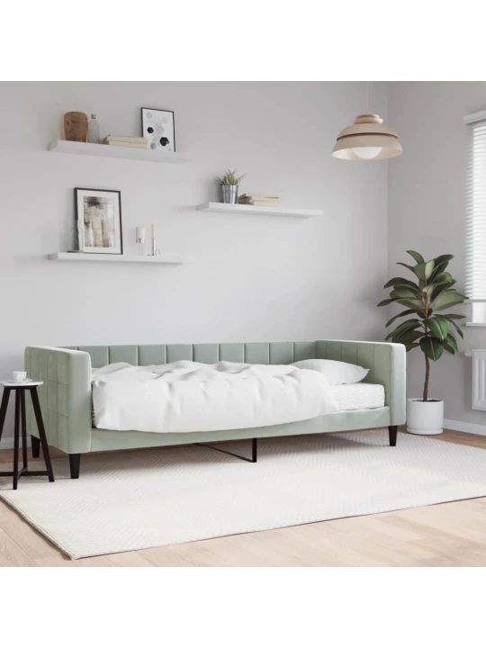 Válenda s matrací světle šedá 80 x 200 cm samet