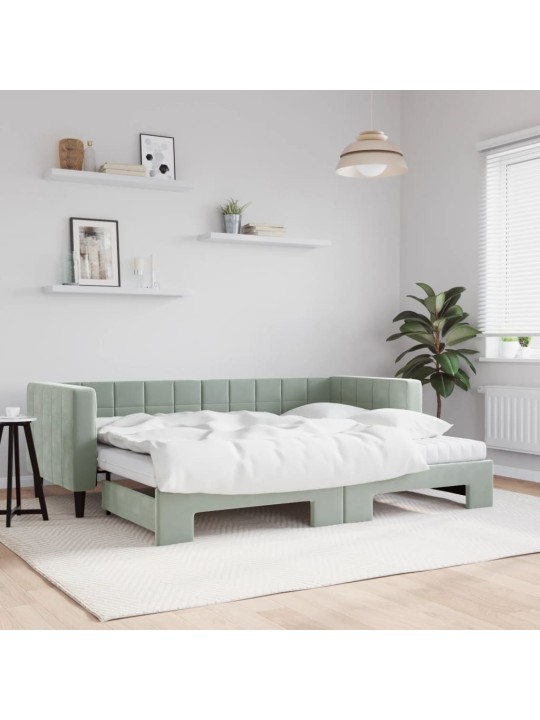 Válenda s přistýlkou a matracemi světle šedá 80 x 200 cm samet