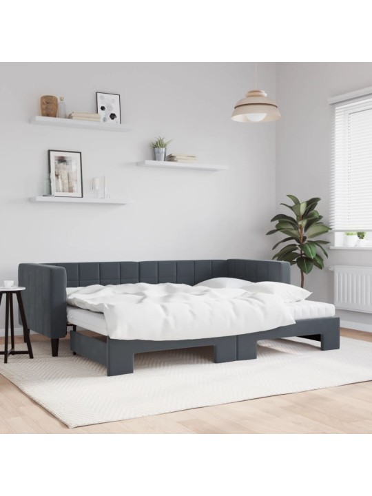 Válenda s přistýlkou a matracemi tmavě šedá 80 x 200 cm samet