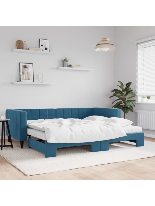Válenda s přistýlkou a matracemi modrá 90 x 200 cm samet