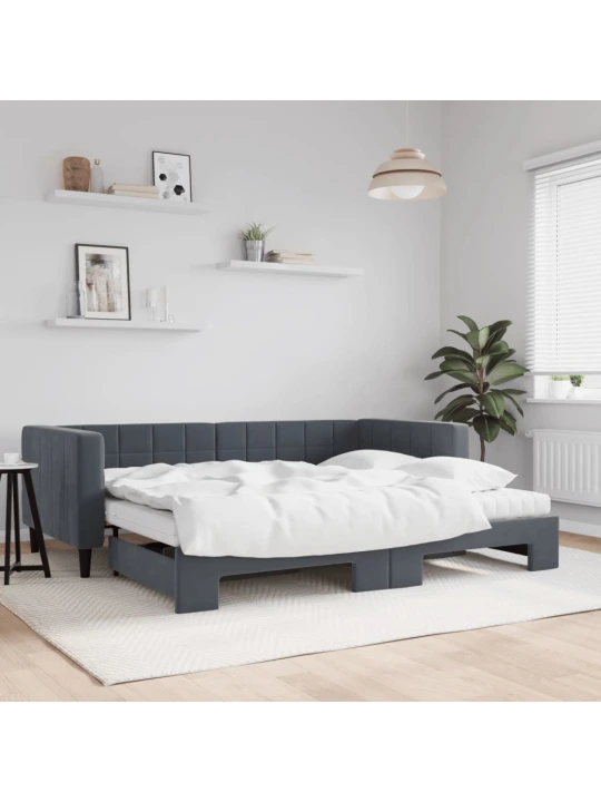 Válenda s přistýlkou a matracemi tmavě šedá 90 x 200 cm samet