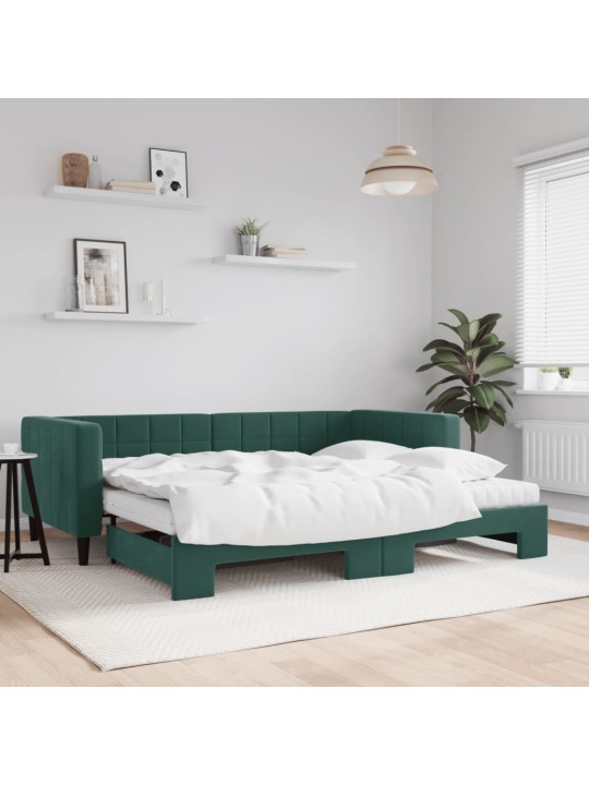 Válenda s přistýlkou a matracemi tmavě zelená 90 x 200 cm samet