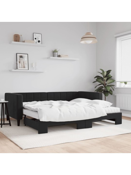 Válenda s přistýlkou a matracemi černá 90 x 200 cm samet