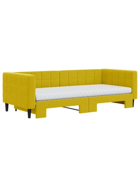 Válenda s přistýlkou a matracemi žlutá 90 x 200 cm samet