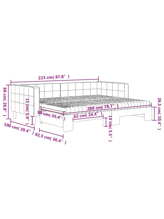 Válenda s přistýlkou a matracemi žlutá 90 x 200 cm samet