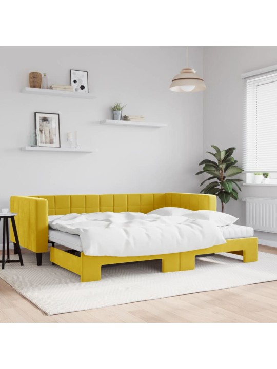 Válenda s přistýlkou a matracemi žlutá 90 x 200 cm samet