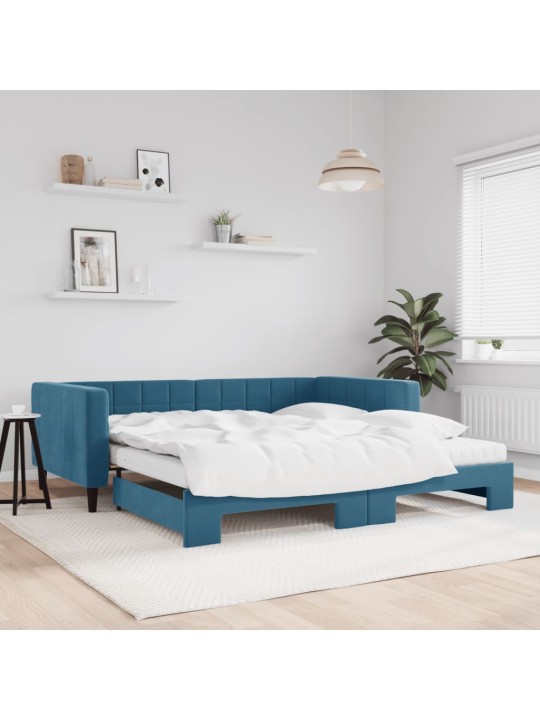 Válenda s přistýlkou a matracemi modrá 100 x 200 cm samet