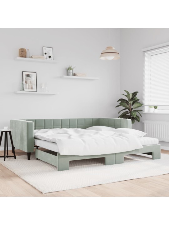 Válenda s přistýlkou a matracemi světle šedá 100x200 cm samet