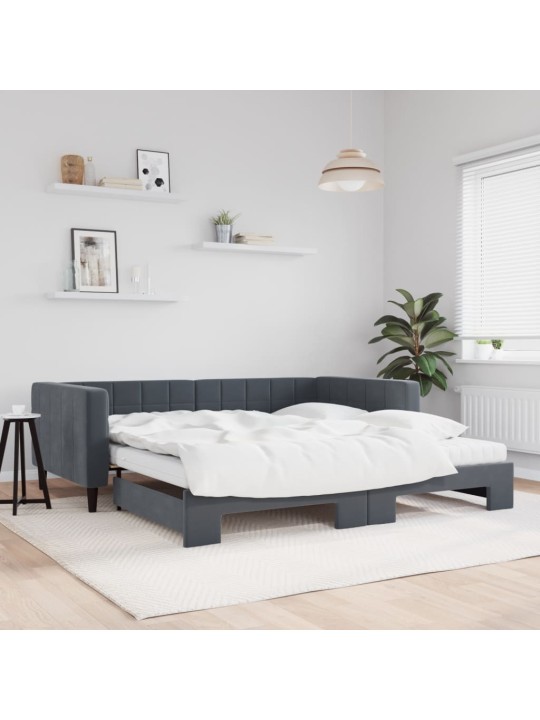 Válenda s přistýlkou a matracemi tmavě šedá 100 x 200 cm samet