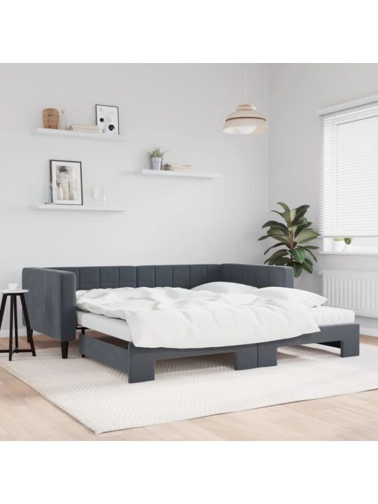 Válenda s přistýlkou a matracemi tmavě šedá 100 x 200 cm samet