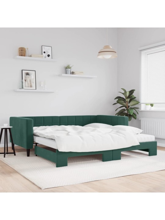 Válenda s přistýlkou a matracemi tmavě zelená 100x200 cm samet