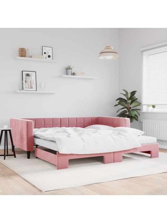 Válenda s přistýlkou a matracemi růžová 100 x 200 cm samet