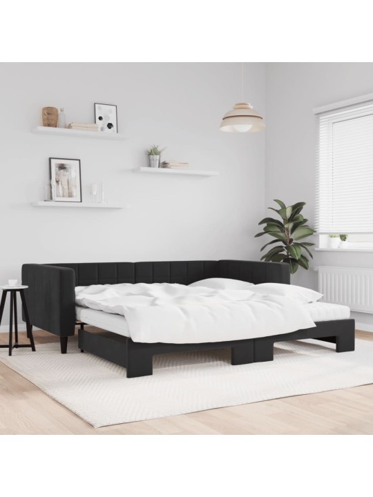 Válenda s přistýlkou a matracemi černá 100 x 200 cm samet