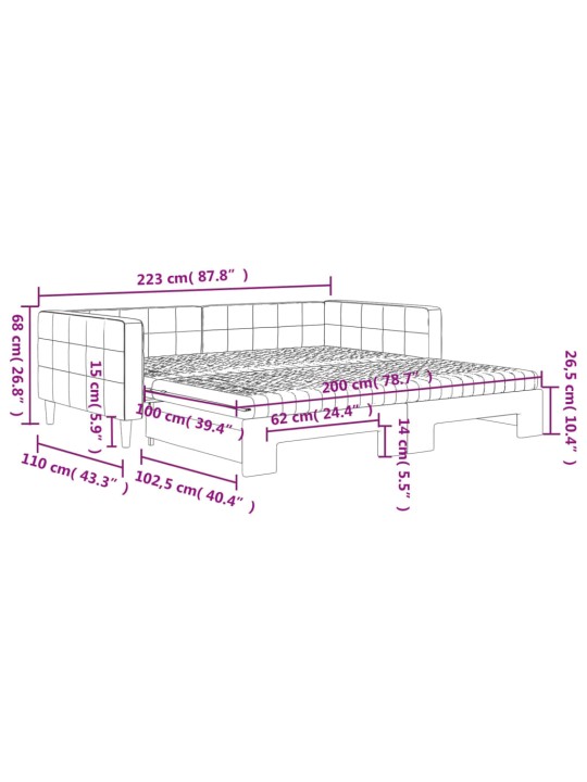 Válenda s přistýlkou a matracemi žlutá 100 x 200 cm samet