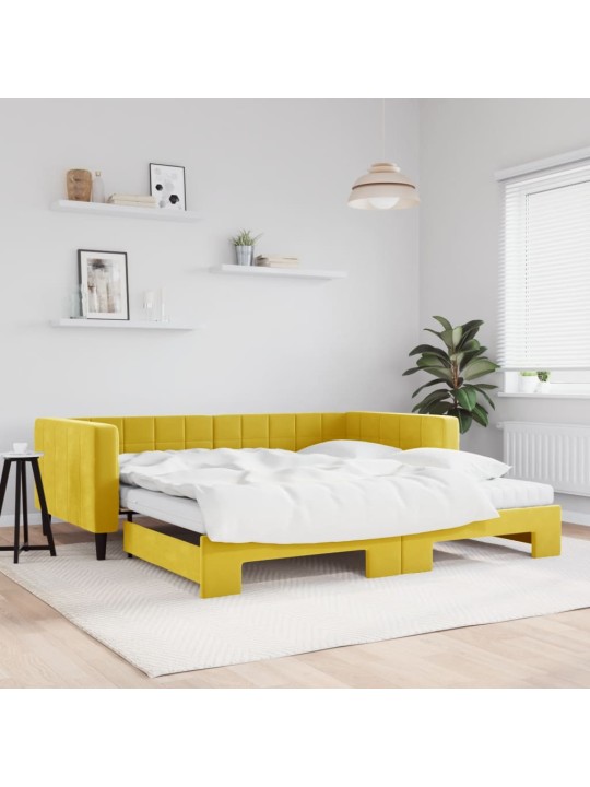 Válenda s přistýlkou a matracemi žlutá 100 x 200 cm samet