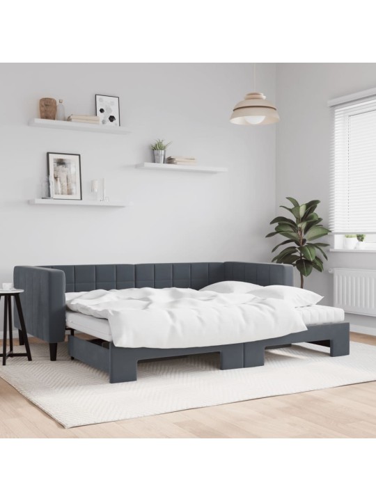 Válenda s přistýlkou a matracemi tmavě šedá 90 x 190 cm samet