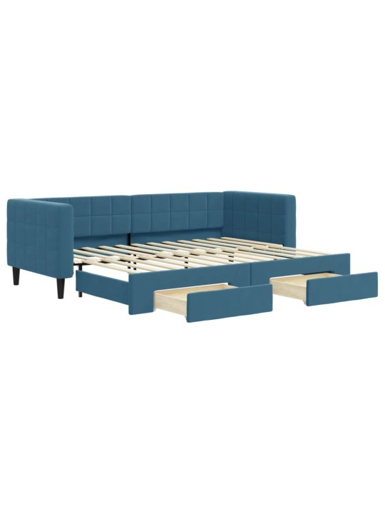 Válenda s přistýlkou a zásuvkami modrá 80 x 200 cm samet