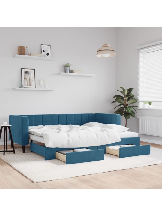Válenda s přistýlkou a zásuvkami modrá 80 x 200 cm samet