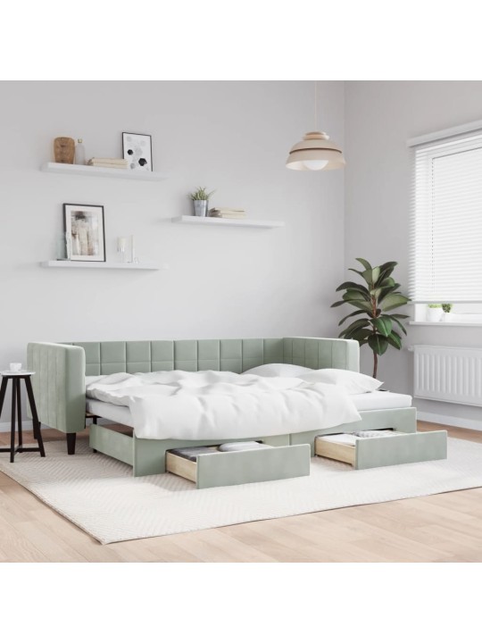 Válenda s přistýlkou a zásuvkami světle šedá 80 x 200 cm samet