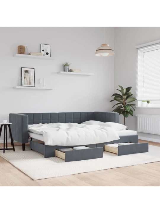 Válenda s přistýlkou a zásuvkami tmavě šedá 80 x 200 cm samet