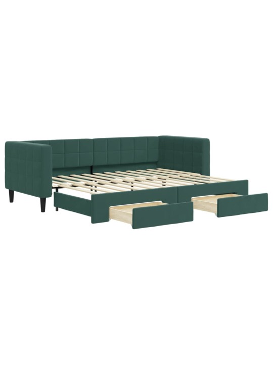 Válenda s přistýlkou a zásuvkami tmavě zelená 80 x 200 cm samet