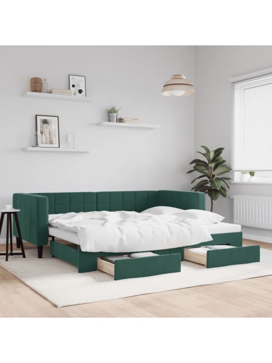 Válenda s přistýlkou a zásuvkami tmavě zelená 80 x 200 cm samet