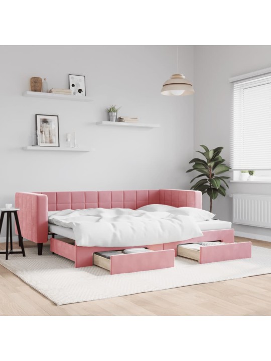 Válenda s přistýlkou a zásuvkami růžová 80 x 200 cm samet