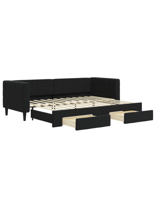 Válenda s přistýlkou a zásuvkami černá 80 x 200 cm samet