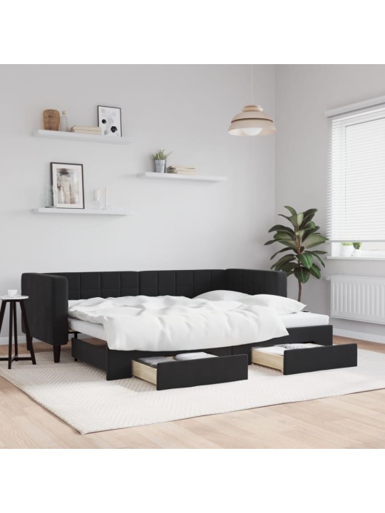 Válenda s přistýlkou a zásuvkami černá 80 x 200 cm samet