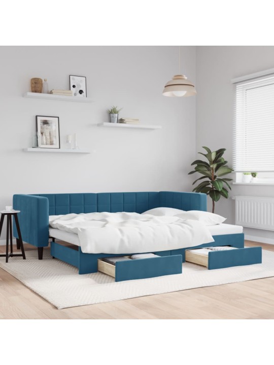 Válenda s přistýlkou a zásuvkami modrá 90 x 200 cm samet