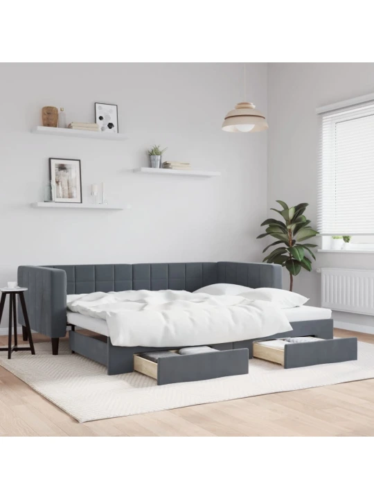Válenda s přistýlkou a zásuvkami tmavě šedá 90 x 200 cm samet