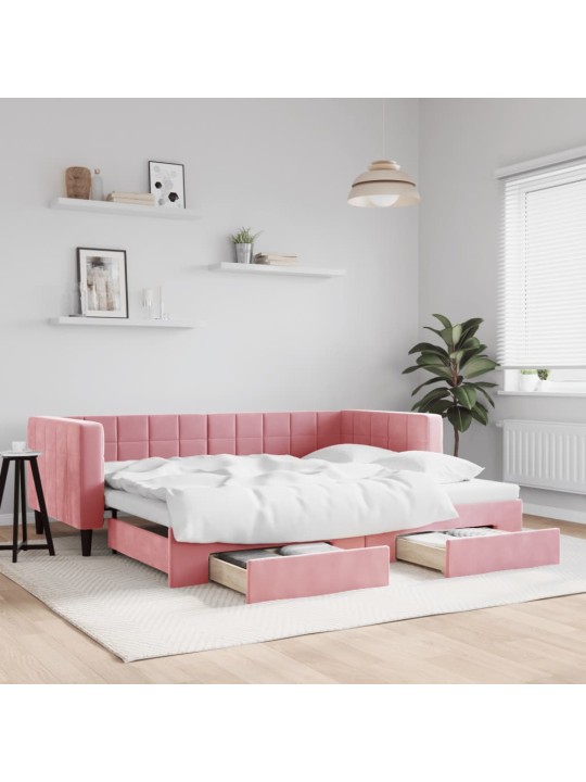 Válenda s přistýlkou a zásuvkami růžová 90 x 200 cm samet