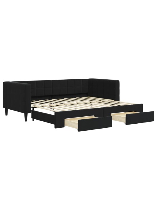 Válenda s přistýlkou a zásuvkami černá 90 x 200 cm samet