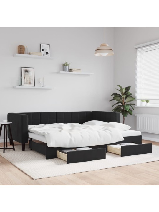 Válenda s přistýlkou a zásuvkami černá 90 x 200 cm samet