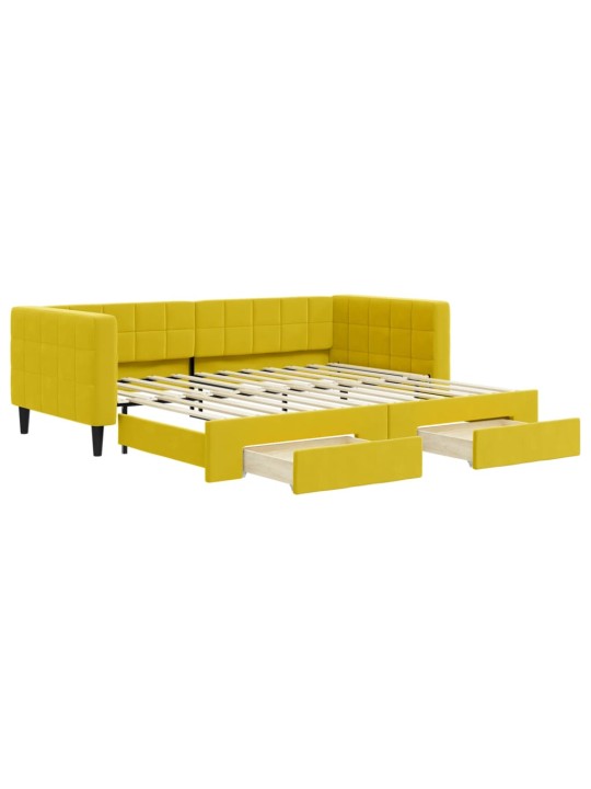 Válenda s přistýlkou a zásuvkami žlutá 90 x 200 cm samet