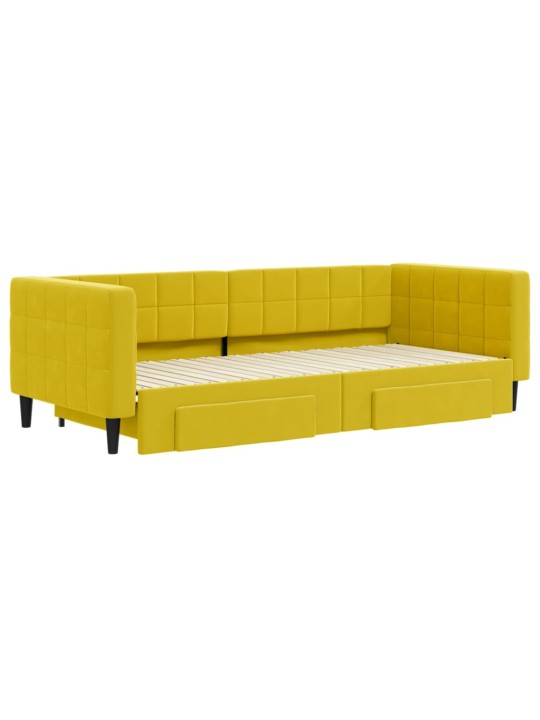 Válenda s přistýlkou a zásuvkami žlutá 90 x 200 cm samet