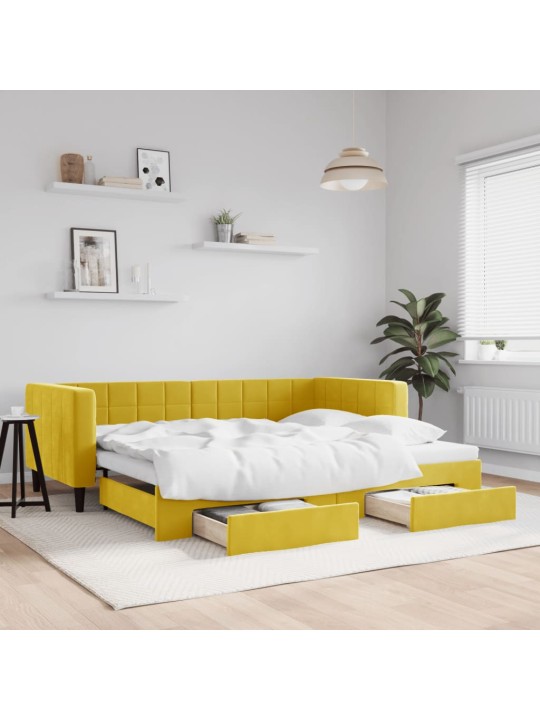 Válenda s přistýlkou a zásuvkami žlutá 90 x 200 cm samet