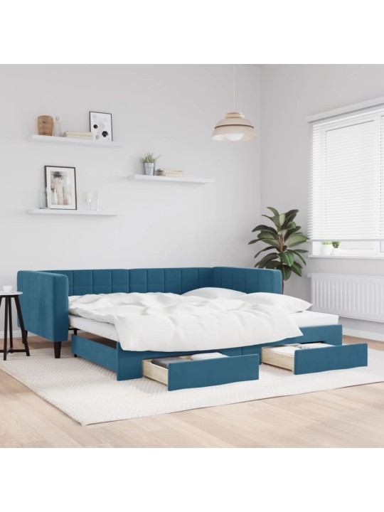 Válenda s přistýlkou a zásuvkami modrá 100 x 200 cm samet
