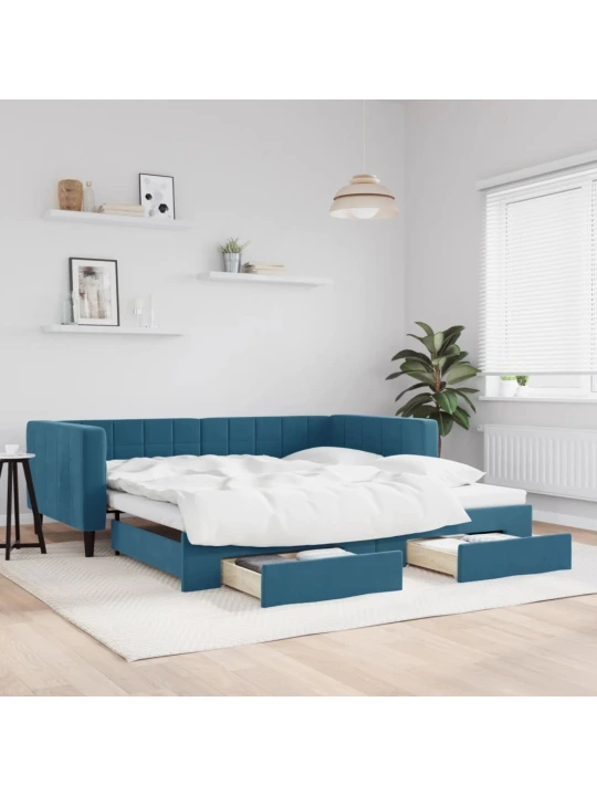Válenda s přistýlkou a zásuvkami modrá 100 x 200 cm samet