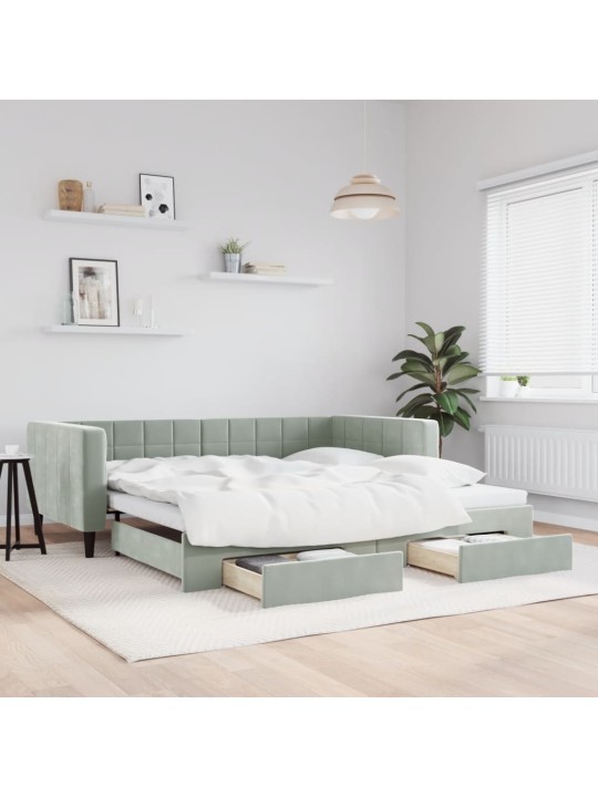 Válenda s přistýlkou a zásuvkami světle šedá 100 x 200 cm samet