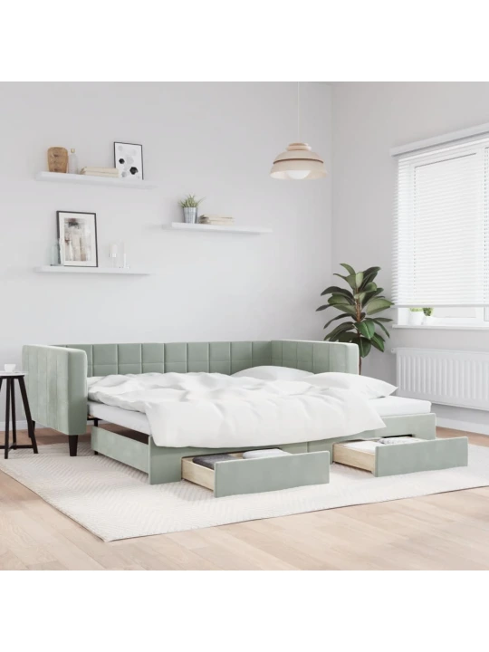 Válenda s přistýlkou a zásuvkami světle šedá 100 x 200 cm samet