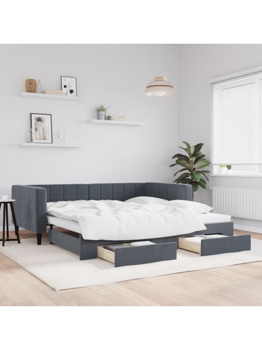 Válenda s přistýlkou a zásuvkami tmavě šedá 100 x 200 cm samet