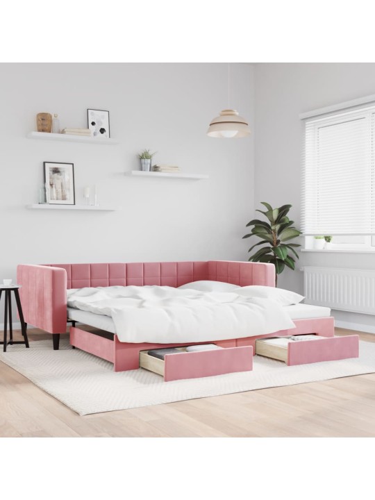 Válenda s přistýlkou a zásuvkami růžová 100 x 200 cm samet